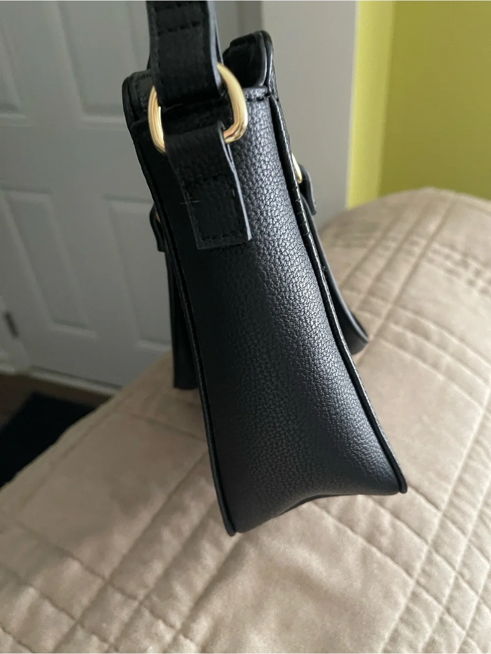 Tommy Hilfiger Black Pebbled Leather Satchel with Gold Hardware